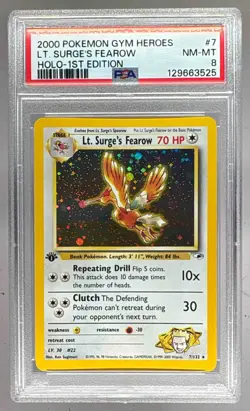 2000 Pokemon Gym Heroes 1st Edition 7 Lt. Surge's Fearow Holo PSA 8 129663525 - Image 1