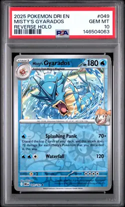 2025 POKEMON DRI EN-DESTINED RIVALS REVERSE HOLO #049 MISTY'S GYARADOS PSA 10 - Image 1