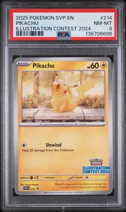 2025 POKEMON SVP EN-SV BLACK STAR PROMO ILLUSTRATION CONTEST 2024 PIKACHU PSA 8 - Image 1