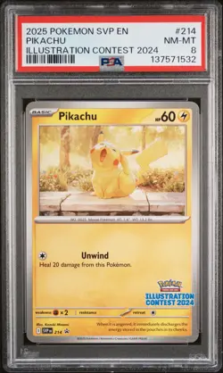 2025 POKEMON SVP EN-SV BLACK STAR PROMO ILLUSTRATION CONTEST 2024 PIKACHU PSA 8 - Image 1