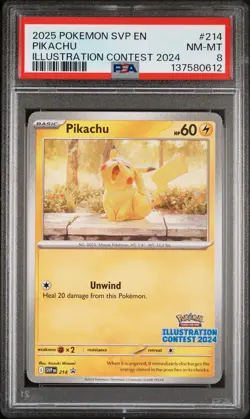 2025 POKEMON SVP EN-SV BLACK STAR PROMO ILLUSTRATION CONTEST 2024 PIKACHU PSA 8 - Image 1