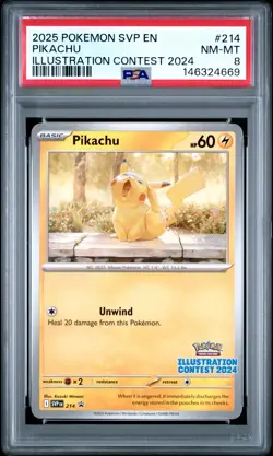2025 POKEMON SVP EN-SV BLACK STAR PROMO ILLUSTRATION CONTEST 2024 PIKACHU PSA 8 - Image 1