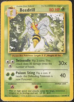 Beedrill 017/102 Base Set Regular (See Photos) Pokemon Card - Image 1