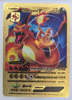 Pokemon Charizard V 522hp Gold Foil Fan Art Collector Card TCG - Image 1