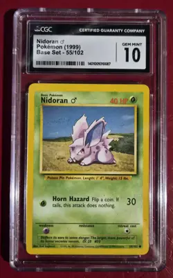 Nidoran 55/102 Base Set Pokemon Card Graded - Image 1