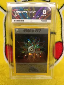 Pokemon Team Rocket Set 2000 Holo Rainbow Energy 17/82 Ace Graded 8 NM-MT Swirl - Image 1