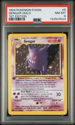 1999 POKEMON FOSSIL 1ST ED #5 GENGAR-HOLO PSA 8 - Image 1