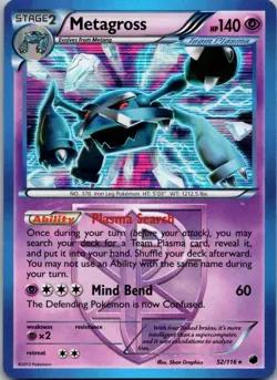 Metagross 52/116 Holo Rare Plasma Freeze Pokemon Lightly Played - Image 1