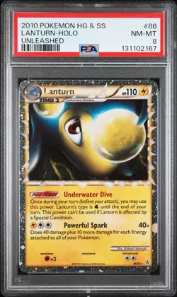 2010 POKEMON HEARTGOLD & SOULSILVER UNLEASHED #86 LANTURN-HOLO PSA 8 - Image 1