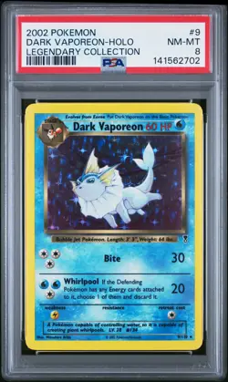 2002 POKEMON LEGENDARY COLLECTION #9 DARK VAPOREON-HOLO PSA 8 - Image 1