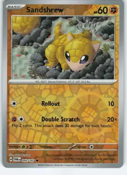 Sandshrew 097/167 Common Reverse Holo SV06: Twilight Masquerade NM Pokemon - Image 1