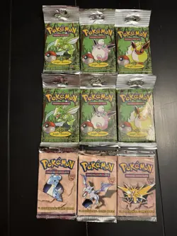1999 WOTC Pokemon 6 Jungle + 3 Fossil Unlimited Sealed Booster Packs Lot – Heavy - Image 3