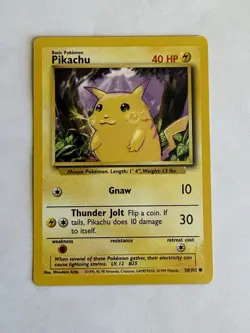Vintage Pokemon Base Set Pikachu 58/102 Non-Holo LP - Image 1