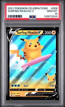 Pokemon Celebrations Surfing Pikachu V 008 PSA 10 - Image 1
