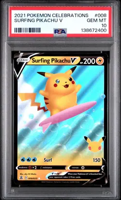 2021 POKEMON CELEBRATIONS #008 SURFING PIKACHU V PSA 10 - Image 1