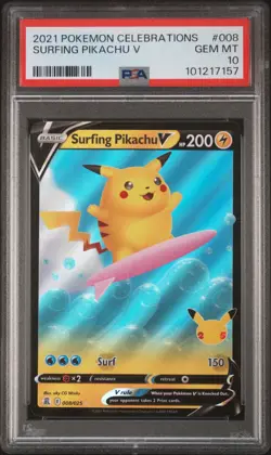 Surfing Pikachu V 008/025 Ultra Rare Celebrations Pokemon PSA 10 *157 - Image 1