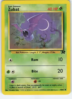 Zubat 70/82 Team Rocket Common Unlimited LP/MP Pokemon TCG - Image 1
