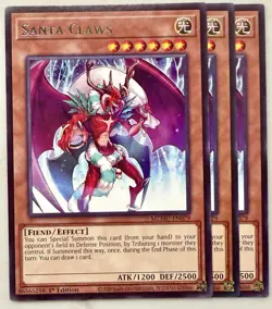 Yugioh! 3x Santa Claws MZMU-EN079 Rare 1st Ed NM - Image 1