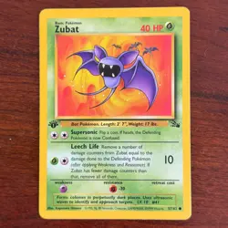 1st Edition Zubat 57/62 Common Fossil Pokemon Card - Image 1