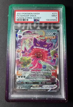 2021 Pokemon SWSH Fusion Strike Gengar VMAX Holo Card #271 PSA 9 - Image 1