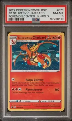 2022 POKEMON SWSH BLACK STAR PROMO #075 SPECIAL DELIVERY CHARIZARD-HOLO PSA 8 - Image 1