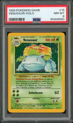 1999 Pokemon Base Set Venusaur Holo Rare #15 PSA 8 - Image 1