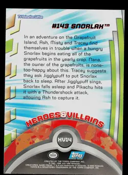 Pokemon Card - Topps TV Heroes & Villains HV14 #143 Snorlax - Image 2