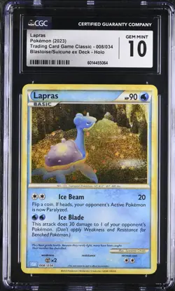 CGC 10 GEM MINT Lapras 008/034 TCG Classic Blastoise Deck Holo Pokemon 2023 - Image 1