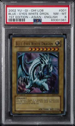 2002 YU-GI-OH 1ST EDITION ASN-ENG LOB-001 LEGEND OF BLUE EYES WHITE DRAGON PSA 8 - Image 1