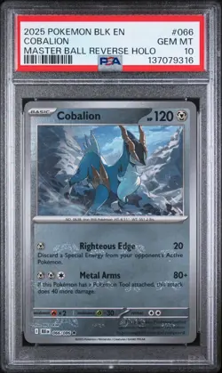 Pokemon BLK EN-BLACK BOLT 066 COBALION MASTER BALL REVERSE HOLO PSA 10-137079316 - Image 1