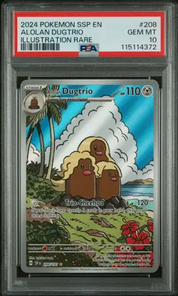 2024 POKEMON SSP EN-SURGING SPARKS ILLUSTRATION RARE #208 ALOLAN DUGTRIO PSA 10 - Image 1