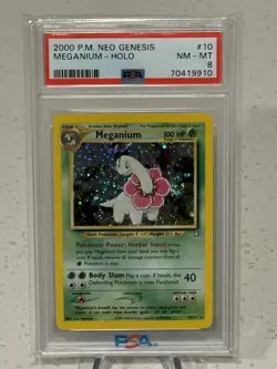2000 Pokemon Meganium 10/111 Neo Genesis Rare Holo PSA 8 NM-MINT SWIRL - Image 1