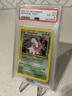 2000 Pokemon Meganium 10/111 Neo Genesis Rare Holo PSA 8 NM-MINT SWIRL - Image 2