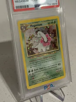 2000 Pokemon Meganium 10/111 Neo Genesis Rare Holo PSA 8 NM-MINT SWIRL - Image 3