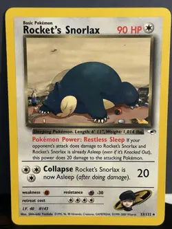 Pokemon TCG Rockets Snorlax 33/132 Gym Heroes Unlimited Card - Image 1