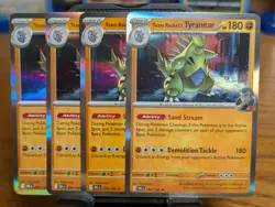 Pokemon TCG Destined Rivals Team Rocket's Tyranitar Holo Rare 096/182 x4 Playset - Image 1