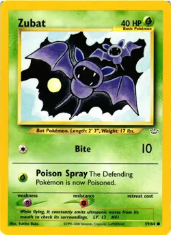 Pokemon TCG Zubat Neo Revelation 59/64 Common Card VLP - Image 1