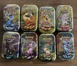 Prismatic Evolutions *EMPTY* Mini Tin Complete Set Of 8 (Tin + Card + Coin) - Image 2