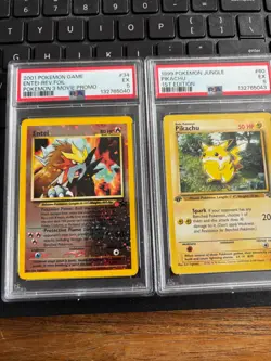 PSA 5 2001 Pokemon Game Entei-REV-Foil #34 and 1999 Pikachu 1st Edition #60 - Image 1