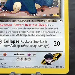 Rocket's Snorlax 33/132 Gym Heroes Pokemon Card TCG WOTC Non Holo Rare NM ⭐ - Image 2
