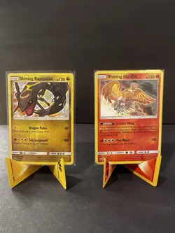 Pokemon Shining Rayquaza 56/73 & Shining Ho-Oh SM70 Lot – DMG Creased Cards - Image 1