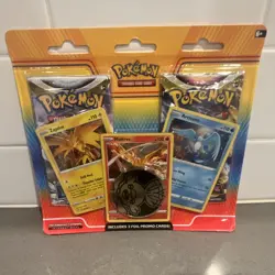 Pokemon Foil Promo Cards Articuno Zapdos Moltres Pack with Metallic Coin - Image 1