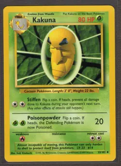 Kakuna 33/102 Unlimited Base Set Uncommon Vintage 1999 Pokemon Card NM - Image 1