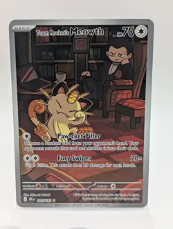 Team Rocket's Meowth 203/182 Illustration Rare Destined Rivals Pokemon NM - Image 1