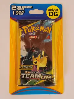 Pokemon Team Up Dollar General 2 Mini Booster Packs + Bonus Card Sun & Moon NEW - Image 1