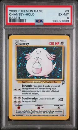 Chansey-Holo Pokemon Game Base 2 3/130 PSA 6 - Image 1