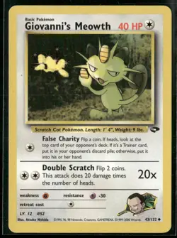 ✰ GIOVANNI'S MEOWTH 43/132 UNCOMMON GYM CHALLENGE POKEMON ✰ MP - Image 2