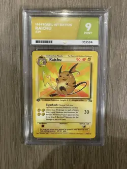 1st Edition Raichu #29 Pokemon Fossil graded ACE 9 - Image 1