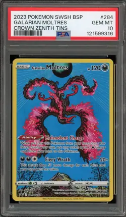 Pokemon Galarian Moltres Crown Zenith Tins Full Art Promo SWSH284 PSA 10 - Image 1