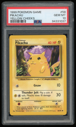 1999 POKEMON GAME 58/102 PIKACHU (YELLOW CHEEKS) PSA 10 - Image 1